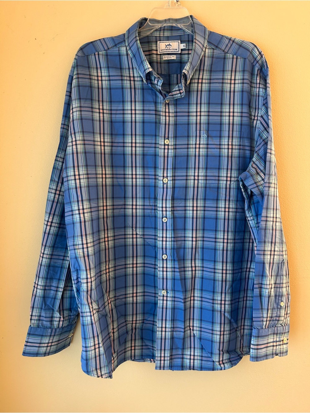 Southern Tide Mens XL Classic Fit Button Down Shirt Blue Plaid 100% Cotton